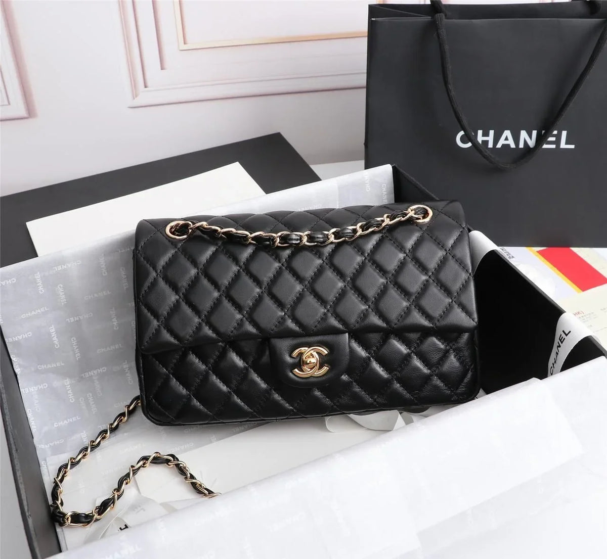 Chanel Classic Flap Bag 25 Black With Golden Hardware