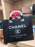 Chanel Deauville Canvas Tote Bag Black
