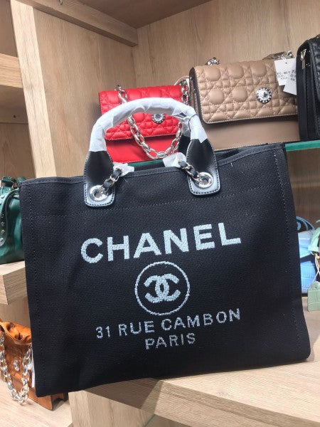 Chanel Deauville Canvas Tote Bag Black
