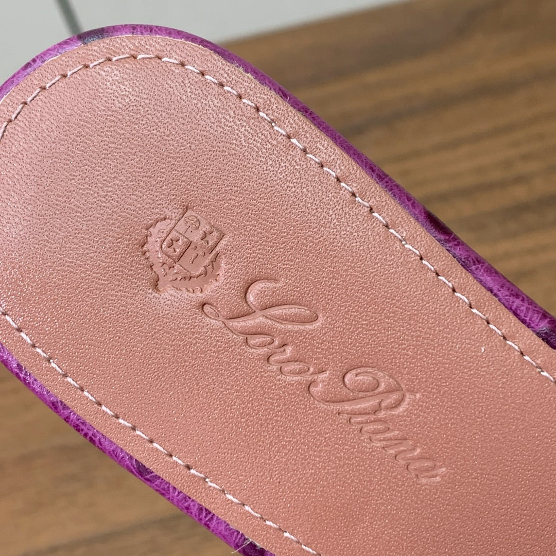 FLAT SLIPPERS IN PURPLE LAMBSKIN OSTRICH SKIN