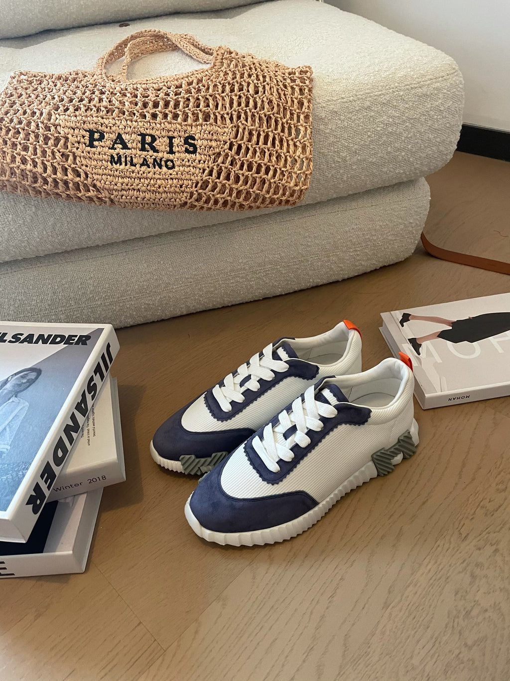 BOUNCING SNEAKERS LIGHT GRAY MIX NAVY CALFSKIN