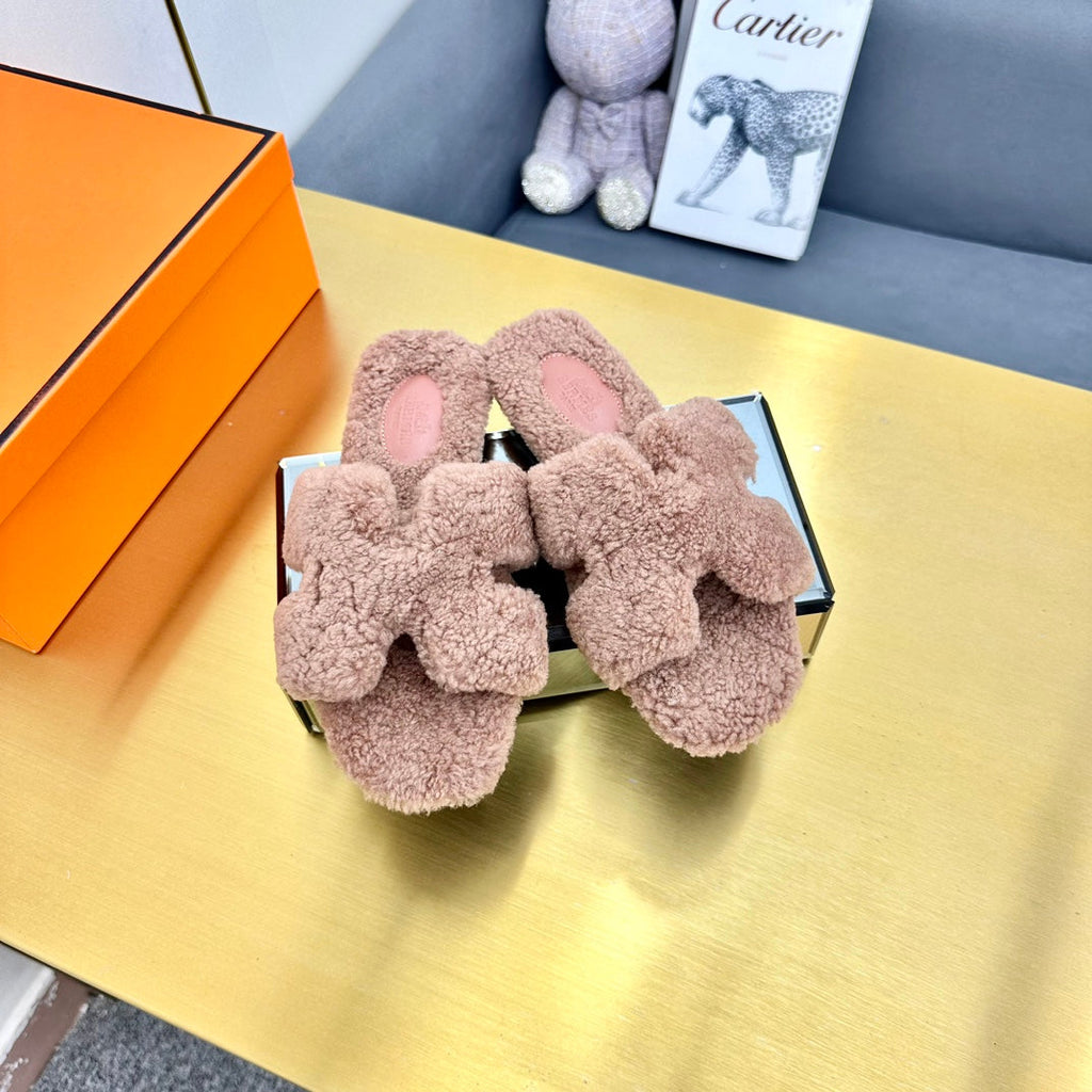 0RAN SHEARLING SANDALS ROSY BROWN